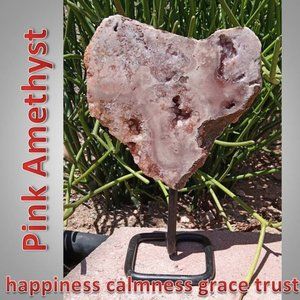 #1 PINK AMETHYST on stand stone rock crystal  Calmness : trust : happiness